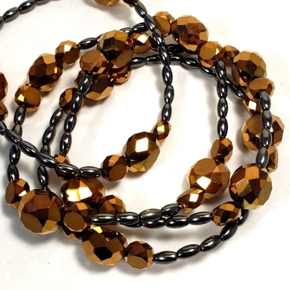 Set of 4 Silver tone Brown / Chocolate  Beaded Stretchy Bracelets - Picture 3 of 10